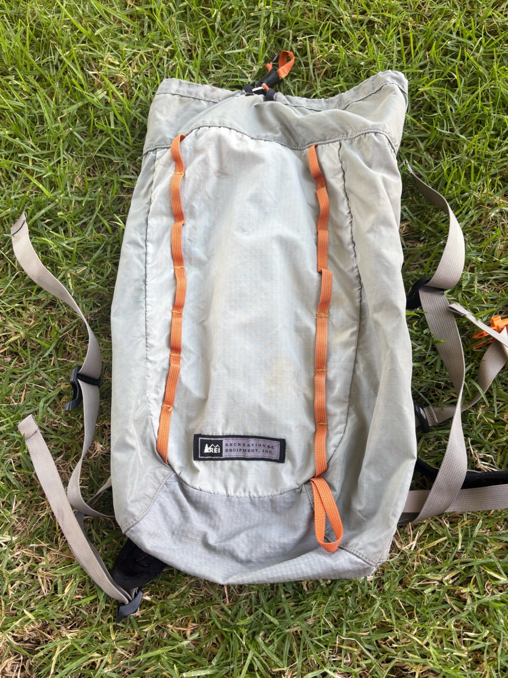 REI Light Gray Backpack with Orange Webbing